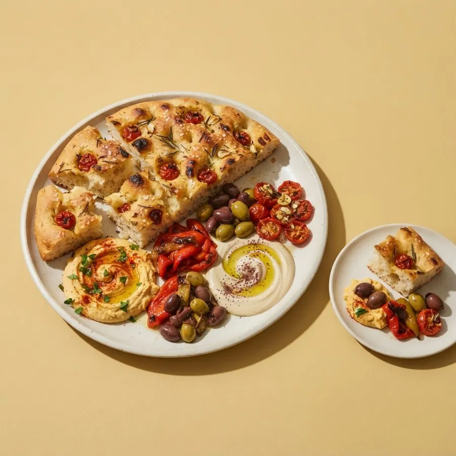 Focaccia, houmous et crème de poivrons à partager, photo 3