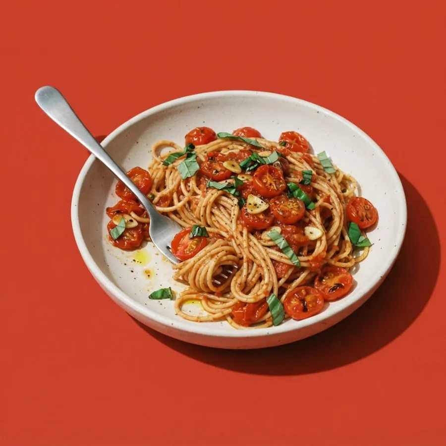Espaguete com tomate-cereja e manjericão, foto 3