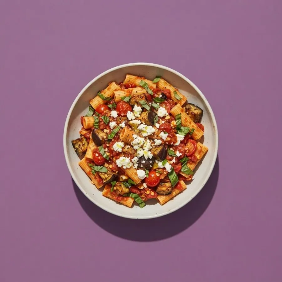 Macarrão com berinjela e tomate