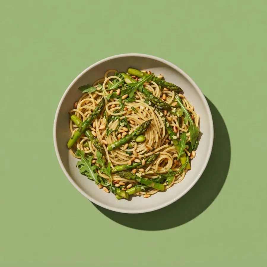 Spaghetti mit grünem Spargel und Pinienkernen