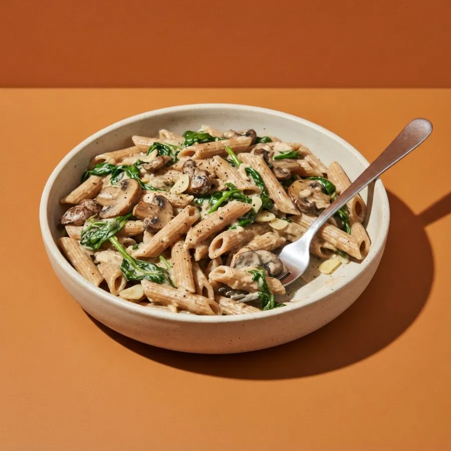 Macarrão cremoso com cogumelos e espinafre, foto 3