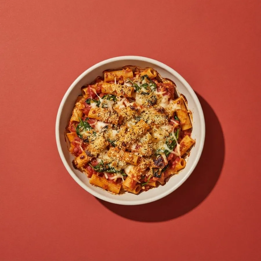Tomato and spinach pasta bake