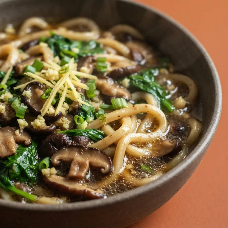 Udon mit Champignons, Spinat und Ingwer, Foto 2