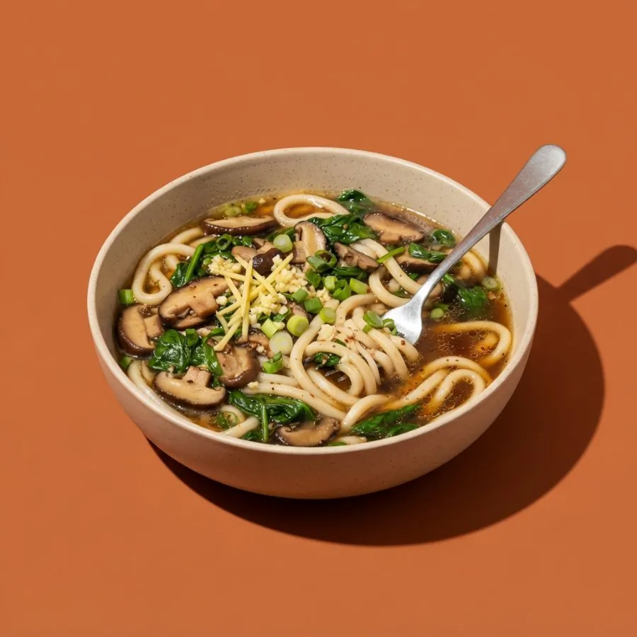 Udon mit Champignons, Spinat und Ingwer, Foto 3