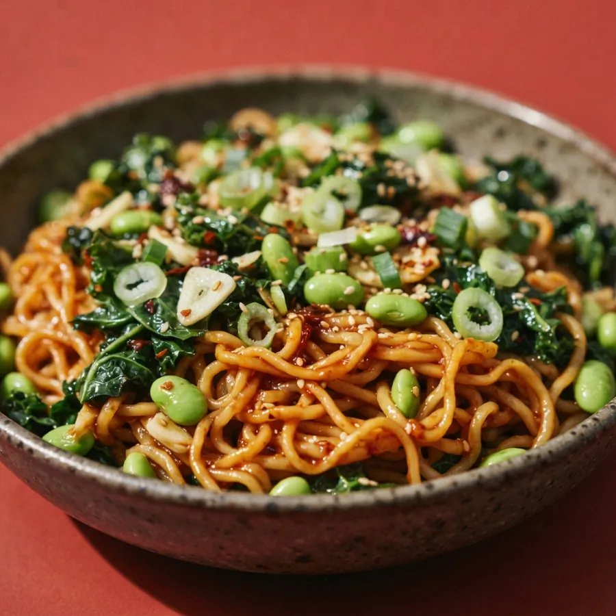 Noodles al gochujang con cavolo riccio ed edamame, foto 2