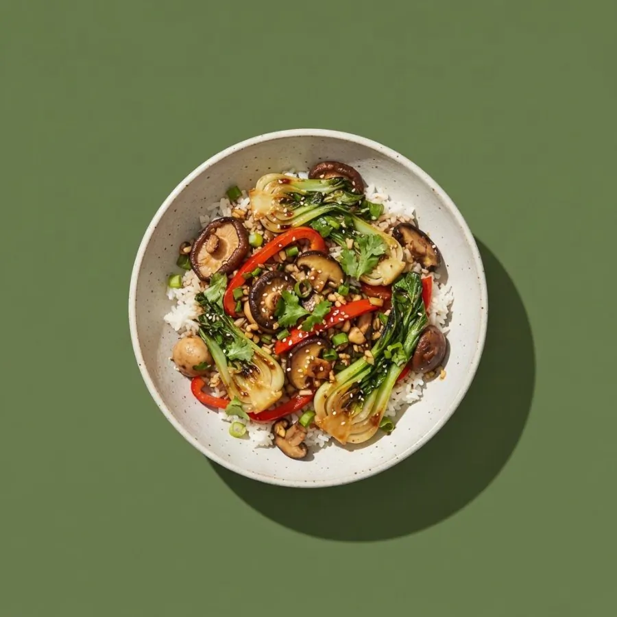 Funghi e pak choi saltati alle cinque spezie