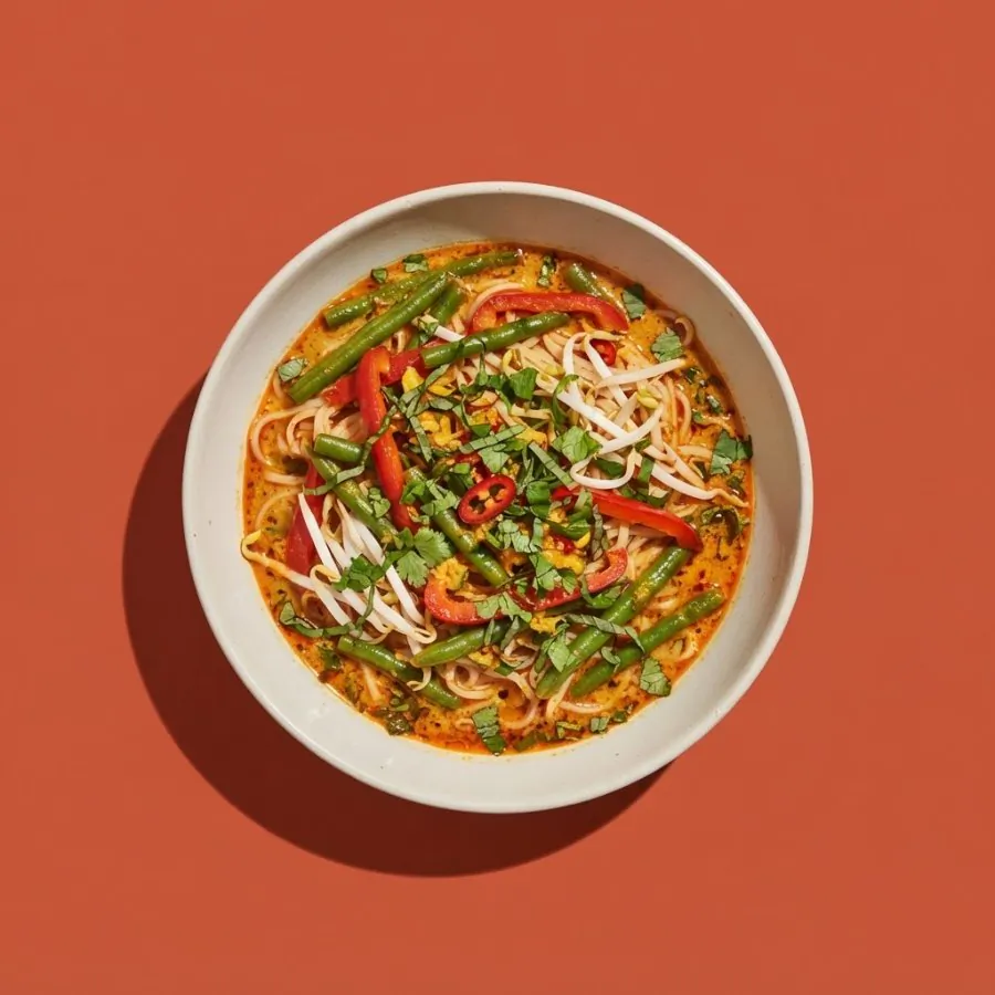 Nouilles au curry rouge et aux haricots verts