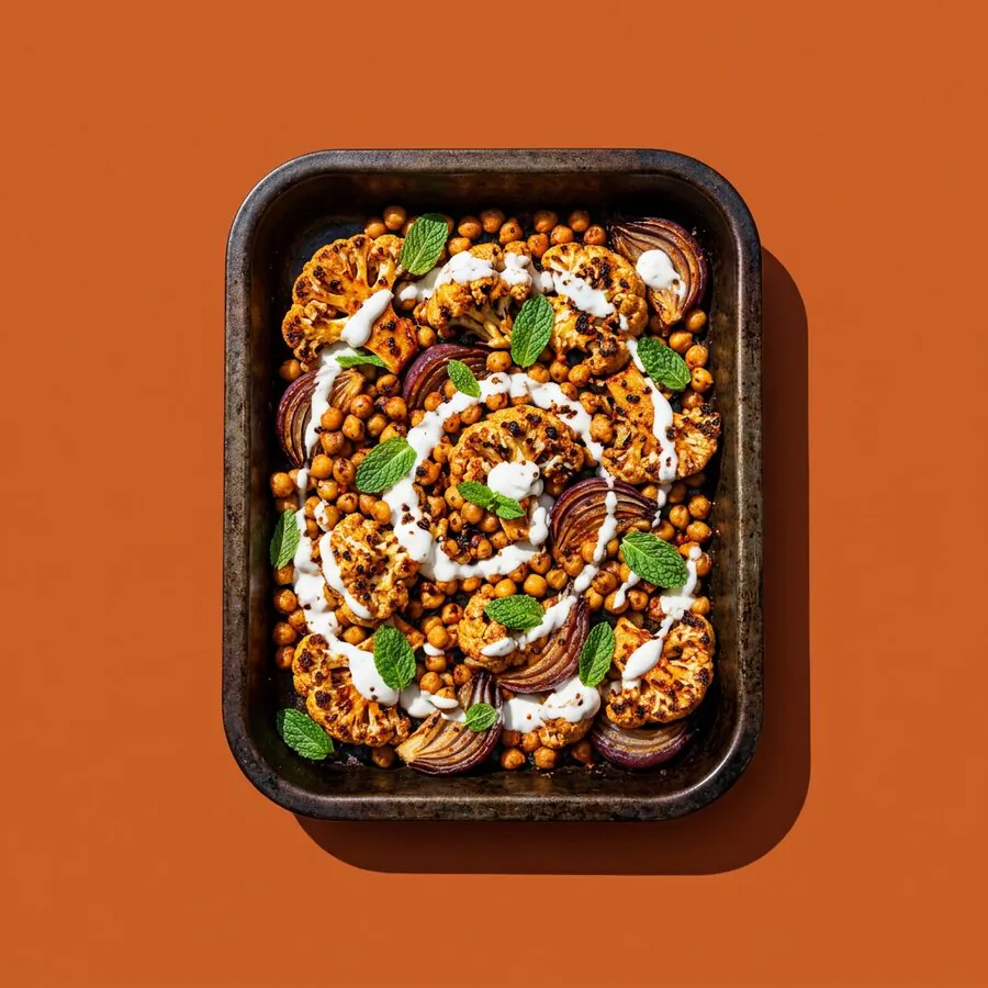 Harissa cauliflower and chickpea traybake