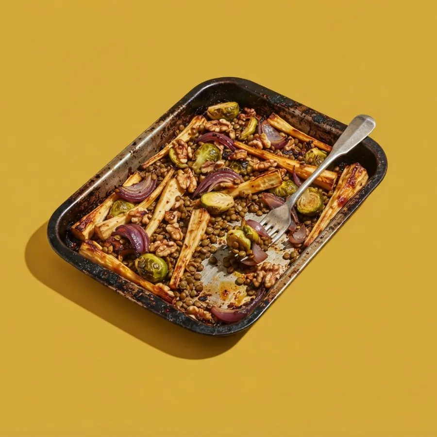 Maple parsnip, sprout and lentil traybake, photo 3