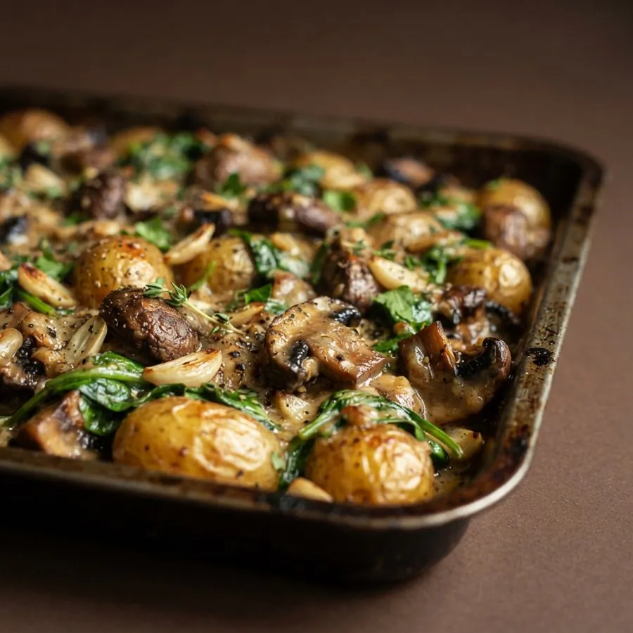 Portobello-Pilze mit Knoblauch und Kartoffeln vom Blech, Foto 2