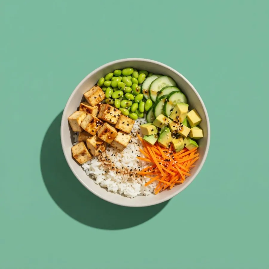 Bol de riz au tofu, aux edamame et à l'avocat