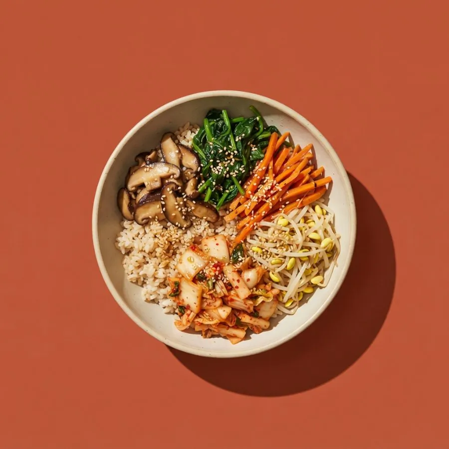 Korean-style rice bowl with kimchi