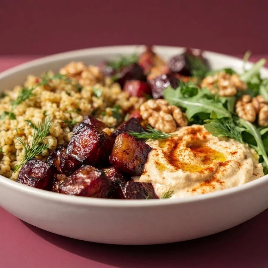 Geröstete Rote-Bete-Bulgur-Bowl mit Hummus, Foto 2