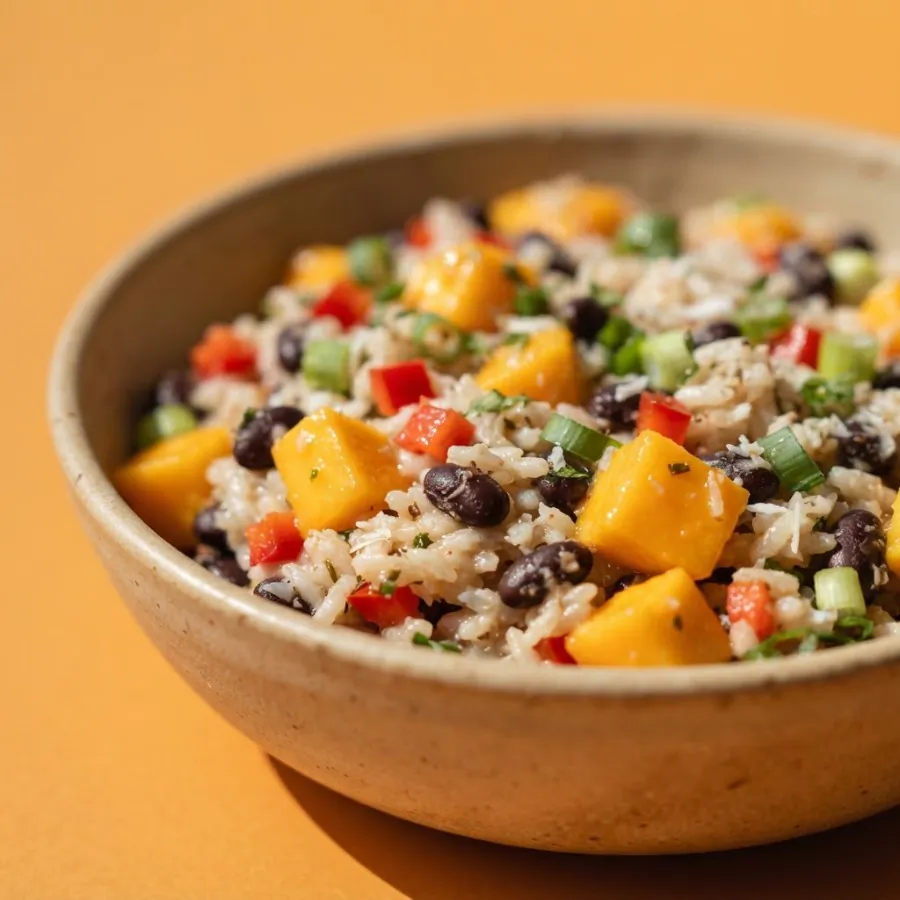 Bowl de arroz de coco com feijão-preto e manga, foto 2
