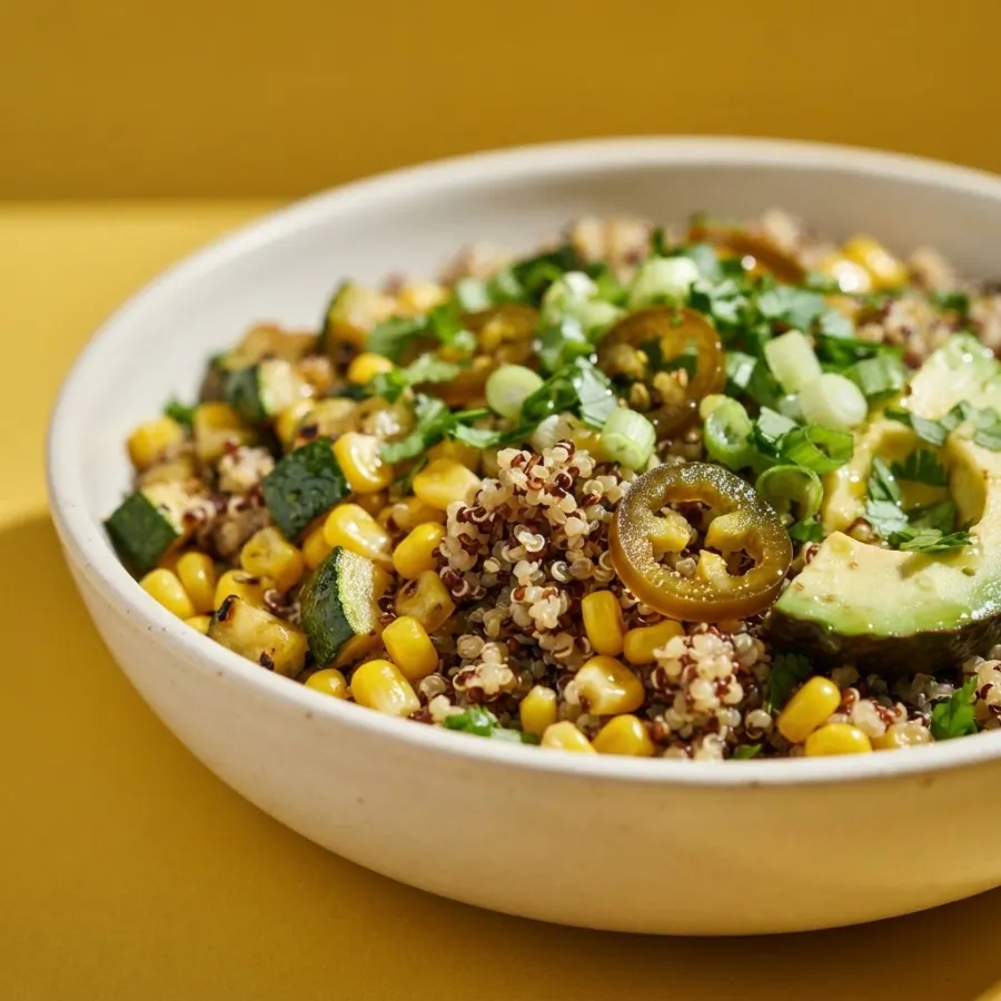 Quinoa-Bowl mit Zucchini und Mais, Foto 2