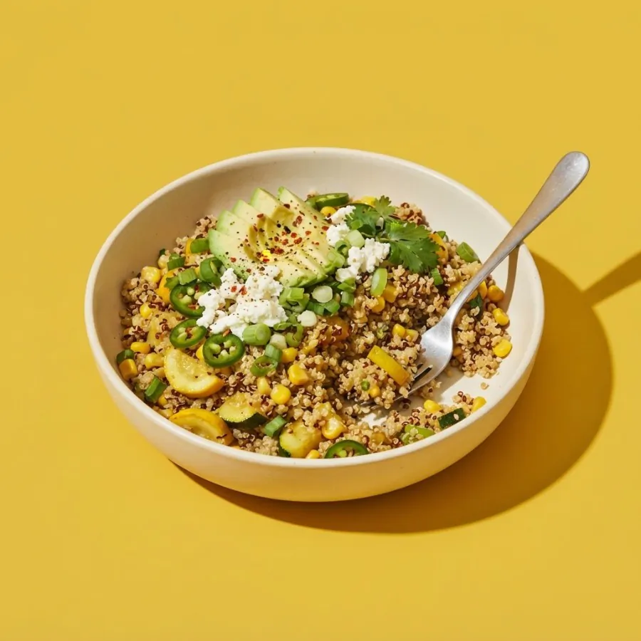 Quinoa-Bowl mit Zucchini und Mais, Foto 3