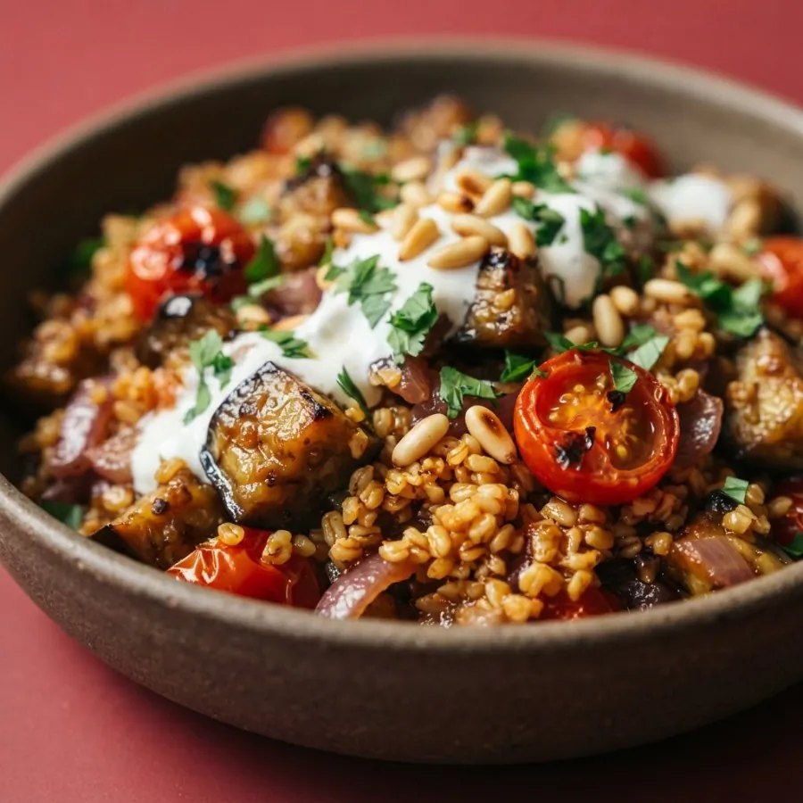 Bowl de bulgur com berinjela defumada e tomate, foto 2