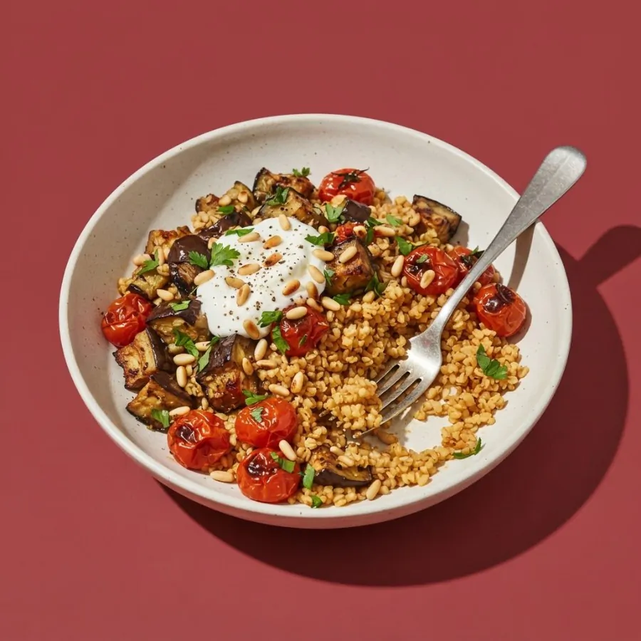 Bowl de bulgur com berinjela defumada e tomate, foto 3