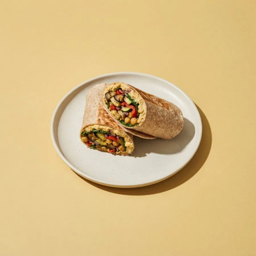 Wraps de homus com legumes assados