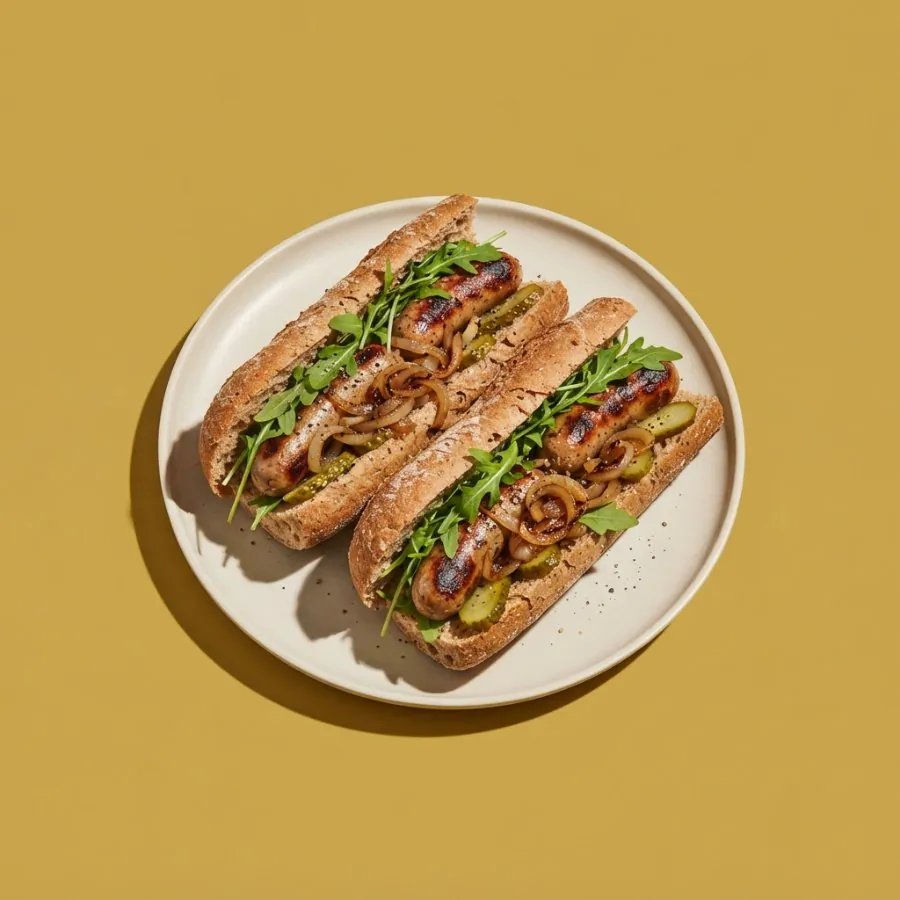 Sausage and onion baguettes