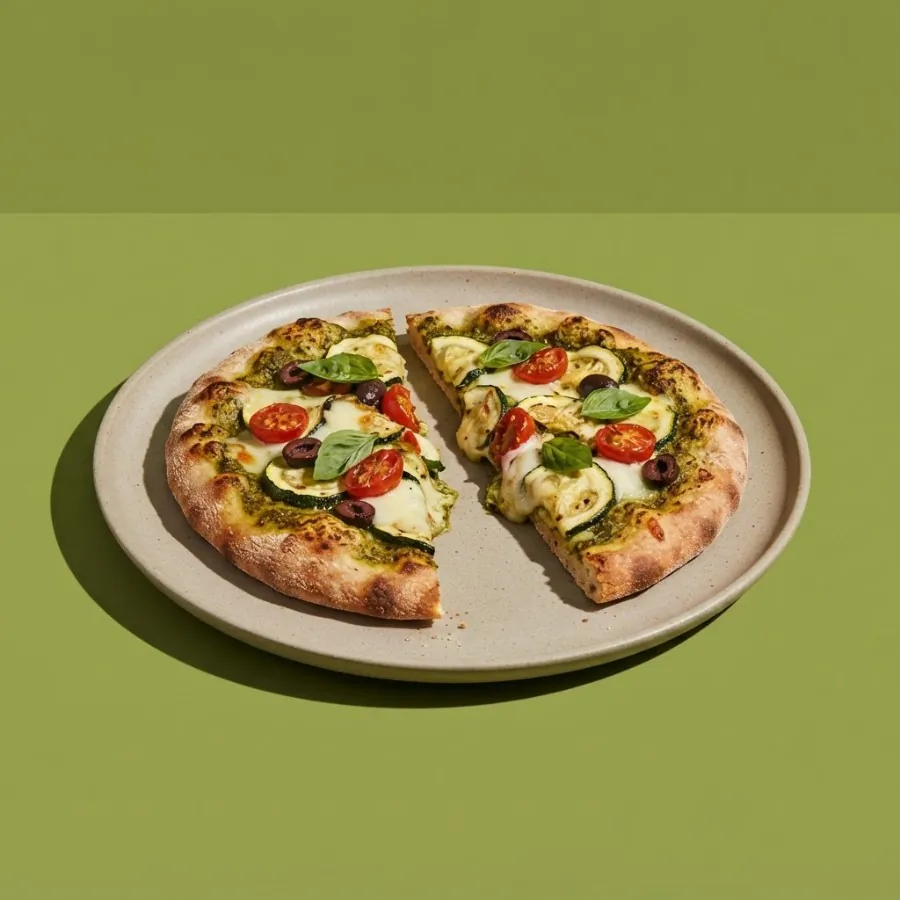 Fladenbrot-Pizza mit Zucchini und Pesto, Foto 3