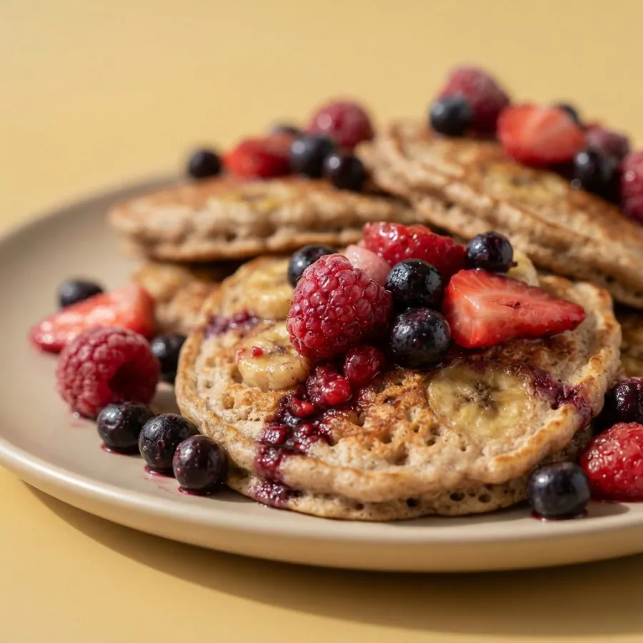 Panquecas de banana com frutas vermelhas, foto 2