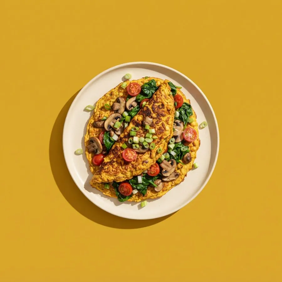 Chickpea omelette with mushrooms and spinach