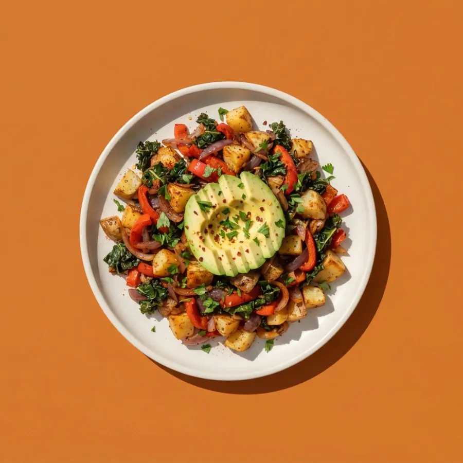 Hash di patate, peperone e cavolo riccio