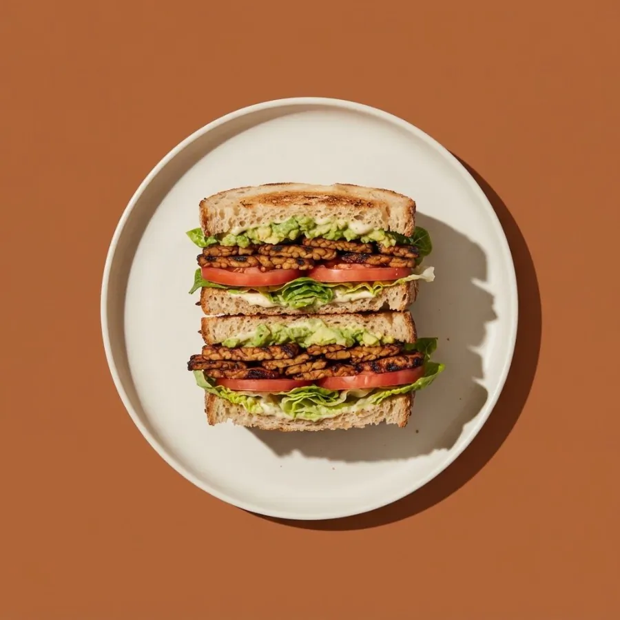 Panino con tempeh affumicato, avocado e pomodoro