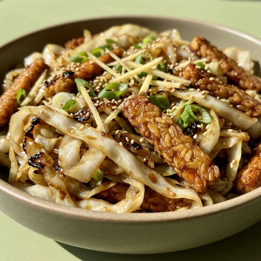 Cabbage noodle stir-fry with tempeh and ginger, photo 2