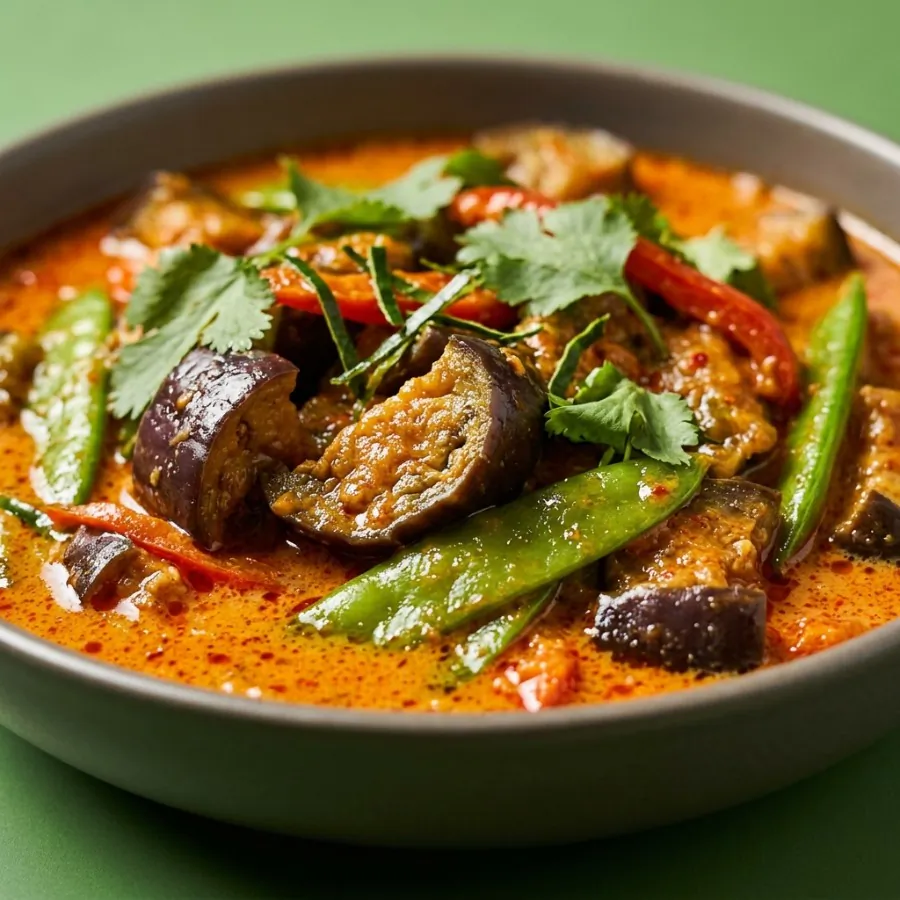 Curry rouge thaï à l'aubergine et aux pois gourmands, photo 2
