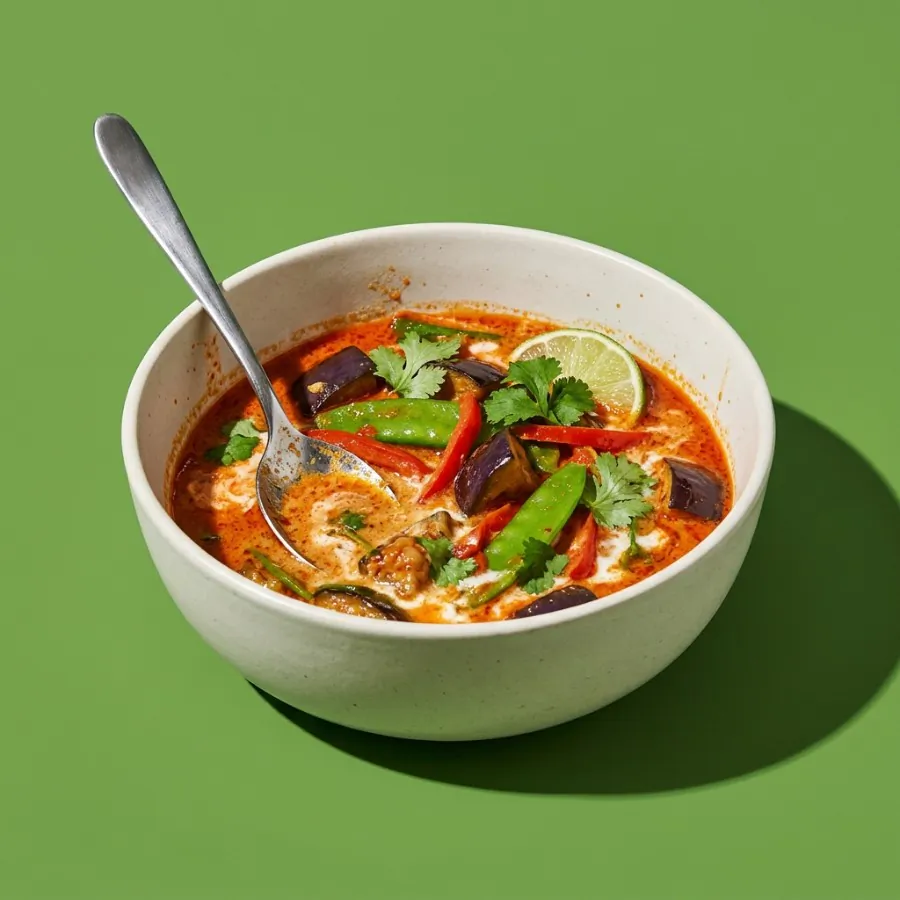 Curry rouge thaï à l'aubergine et aux pois gourmands, photo 3