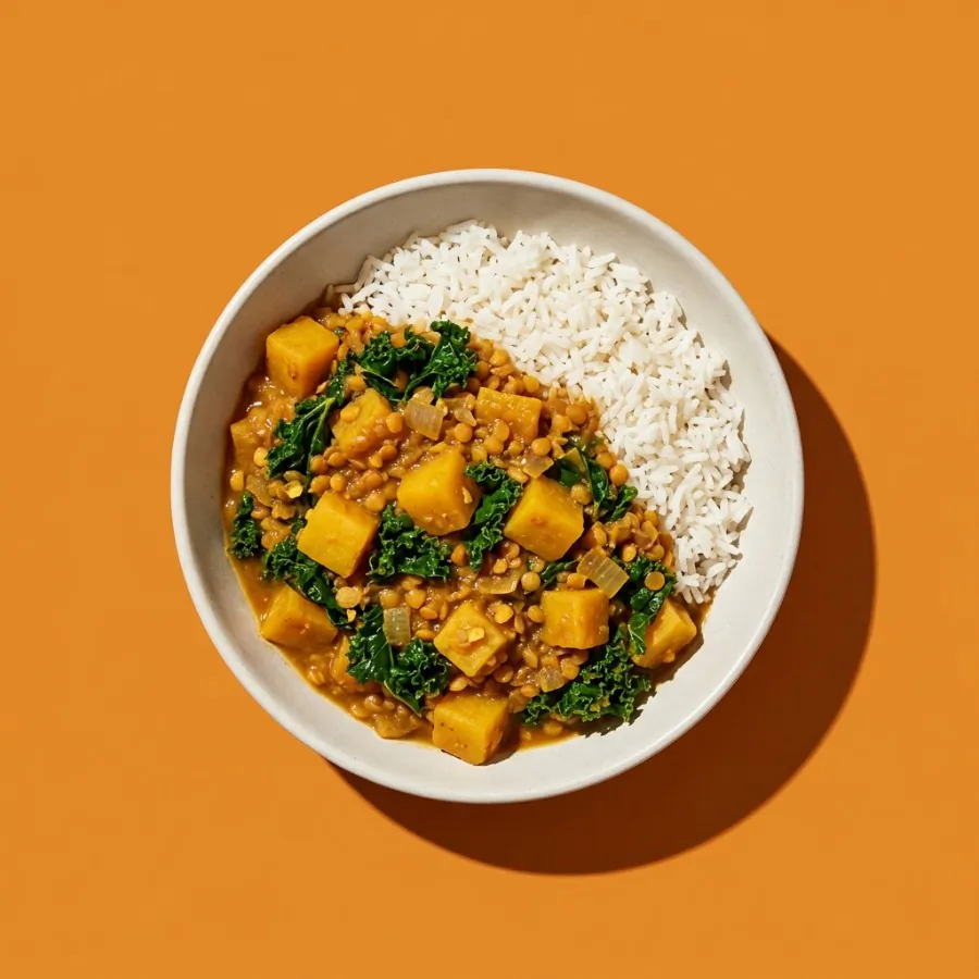Swede, lentil and kale curry