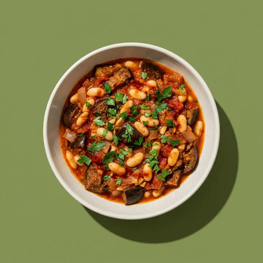Ensopado de berinjela com harissa e feijão-branco