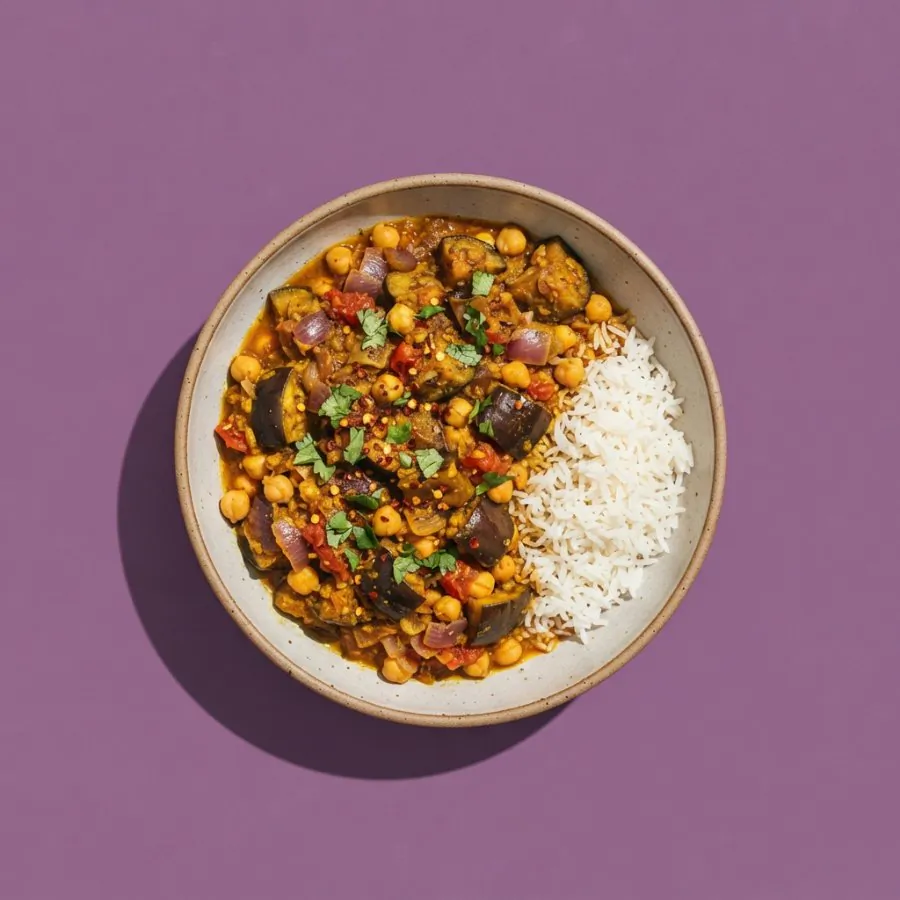 Aubergine and chickpea curry