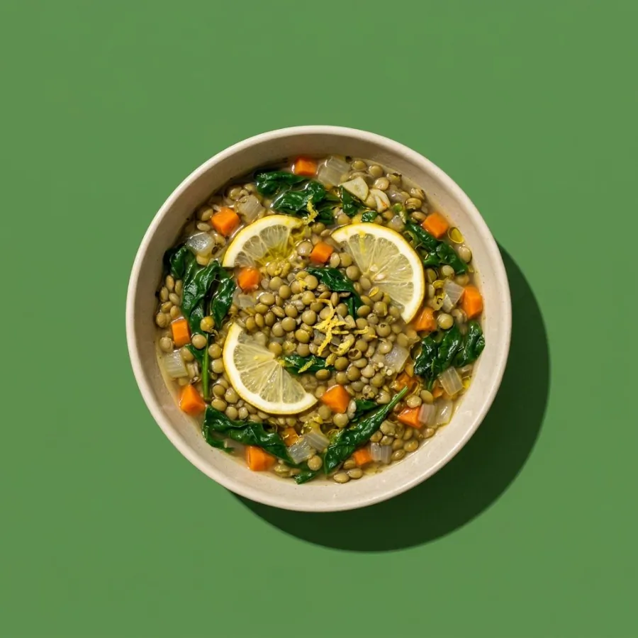 Lemony spinach and lentil soup