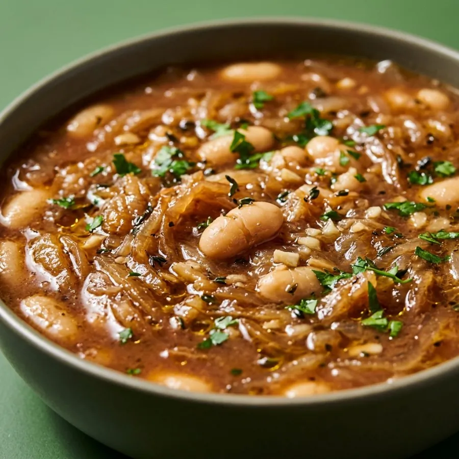 Sopa de cebola caramelizada e feijão-branco com tomilho, foto 2