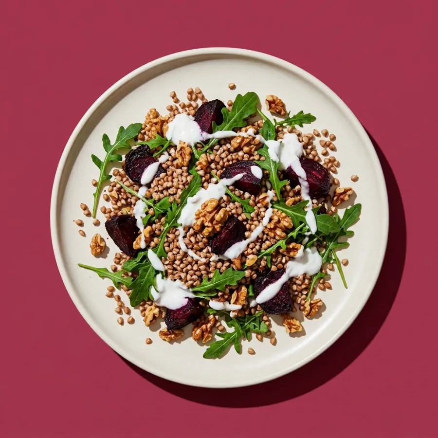 Buchweizensalat mit gerösteter Roter Bete und Walnüssen