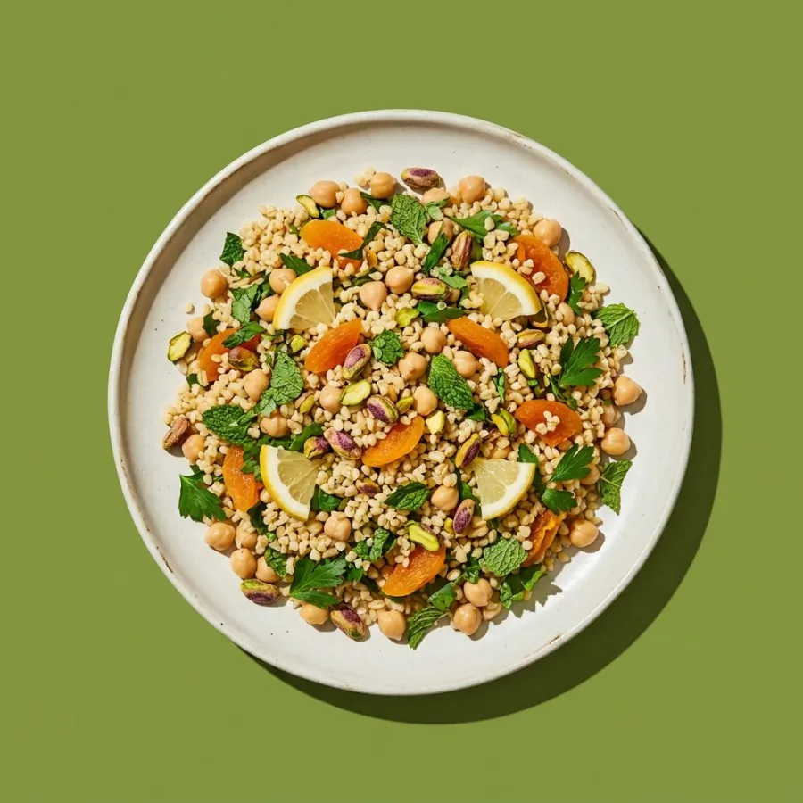 Insalata di bulgur, albicocche e pistacchi