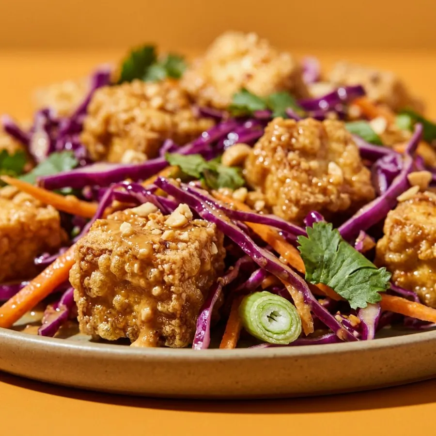 Crispy tofu and red cabbage salad with peanut dressing, photo 2