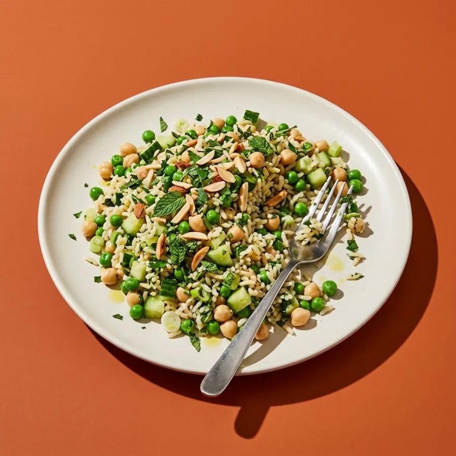 Salade de riz aux herbes, petits pois et amandes, photo 3