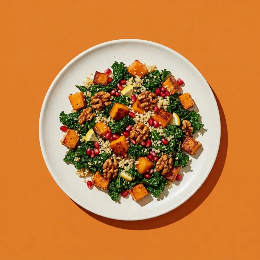 Squash, kale and quinoa salad with maple walnuts