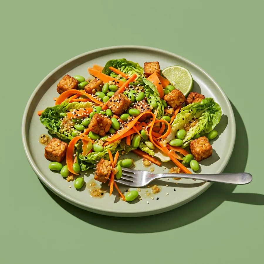 Ensalada de tempeh, edamame y zanahoria con aliño de jengibre, foto 3