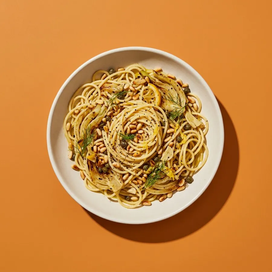 Pasta al finocchio e limone con pinoli