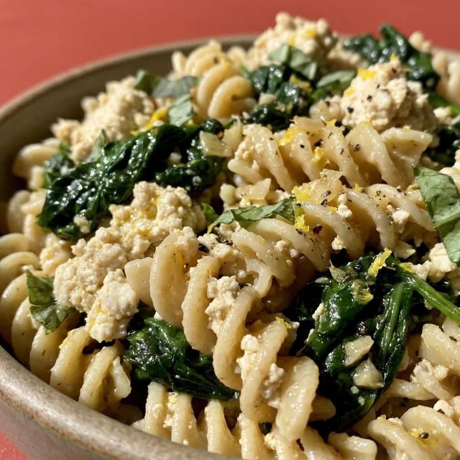 Lemon tofu ricotta pasta with spinach, photo 2