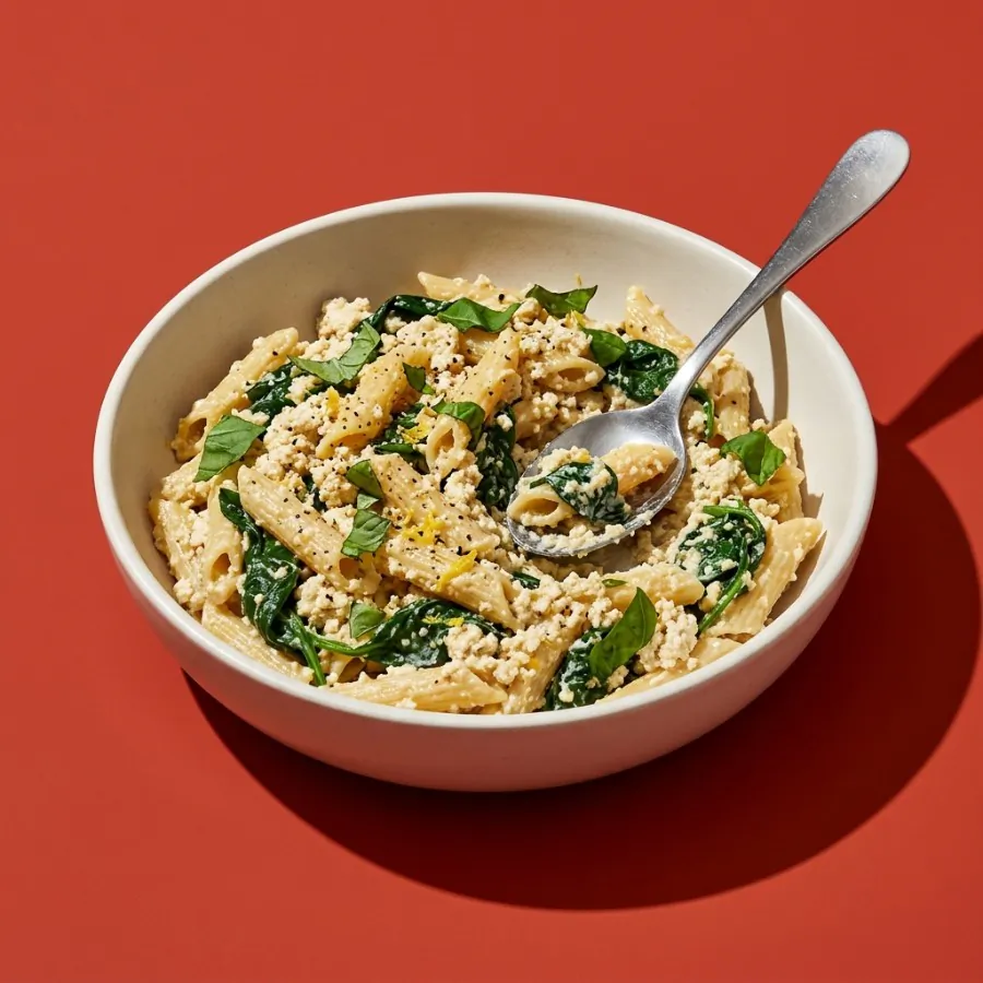 Lemon tofu ricotta pasta with spinach, photo 3