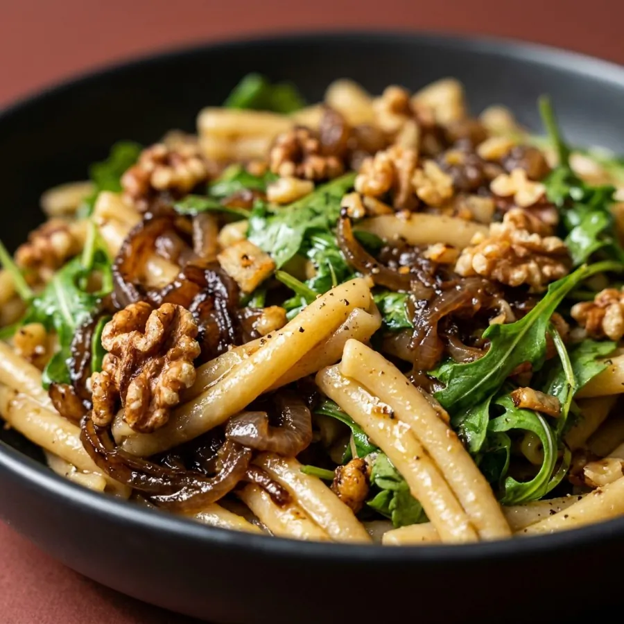 Nudeln mit karamellisierten Zwiebeln und Rucola, Foto 2