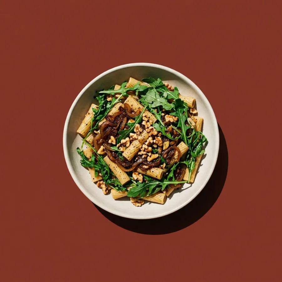 Nudeln mit karamellisierten Zwiebeln und Rucola