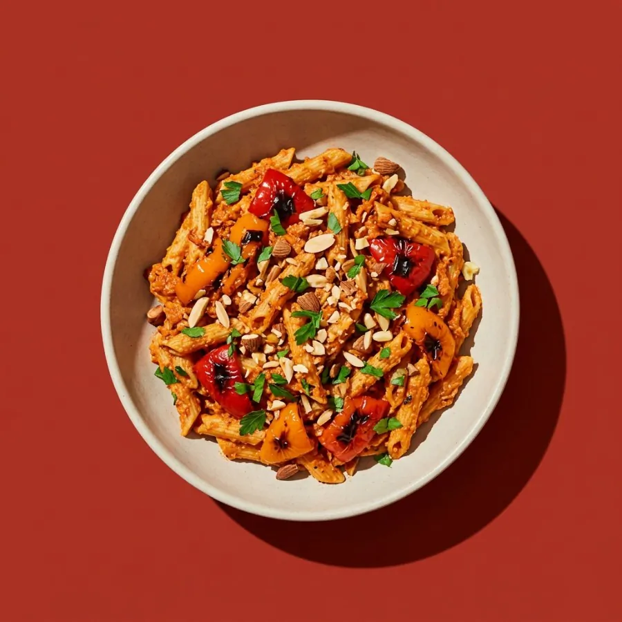 Romesco pasta with roasted peppers