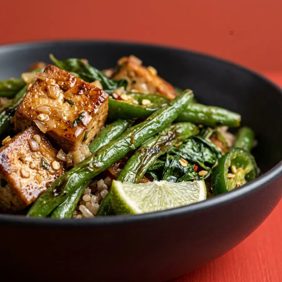 Tofu al basilico con fagiolini e peperoncino, foto 2